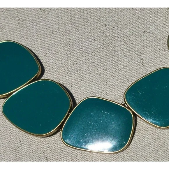 Lia Sophia Amazonia Gold Tone Green Enamel Statement Bib Necklace 22-25" - Picture 8 of 10